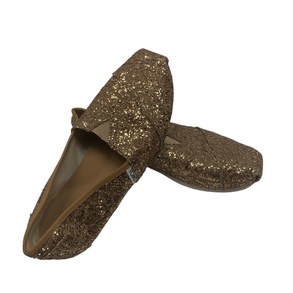 TOMS Copper Metallic Glitter Flats | Sparkle Slip-On Shoes | Size 6 - Picture 5 of 9